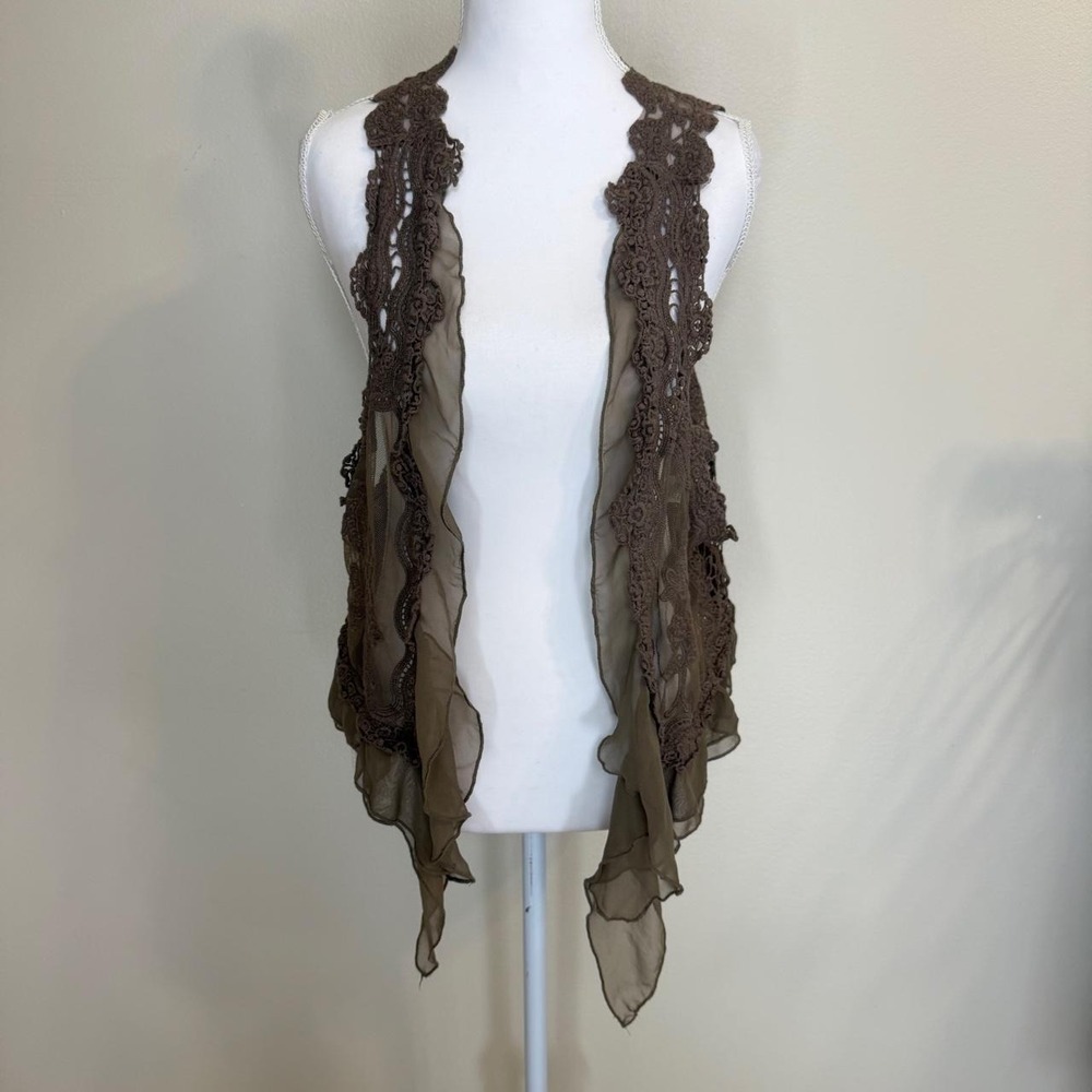 Umgee Vest Womens Sz M/L Sheer Lace Romantic Flounce Boho Festival Embroidered